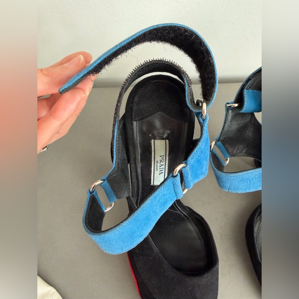 PRADA Black Suede Colorblock Runway Heel Sandals, Size 38.5 (US 8) - Picture 5 of 7